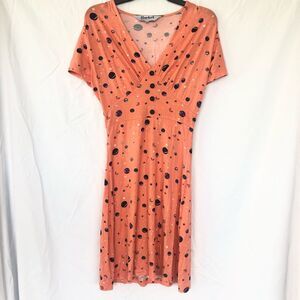 Harkel womens short sleeve v neck knee length stars moon orange dress 4 retro